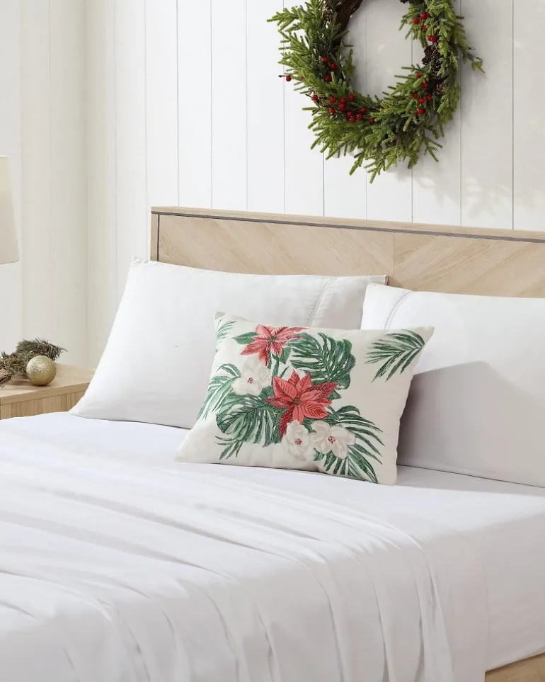 Festive Palms Velvet Embroidered Decorative Pillow