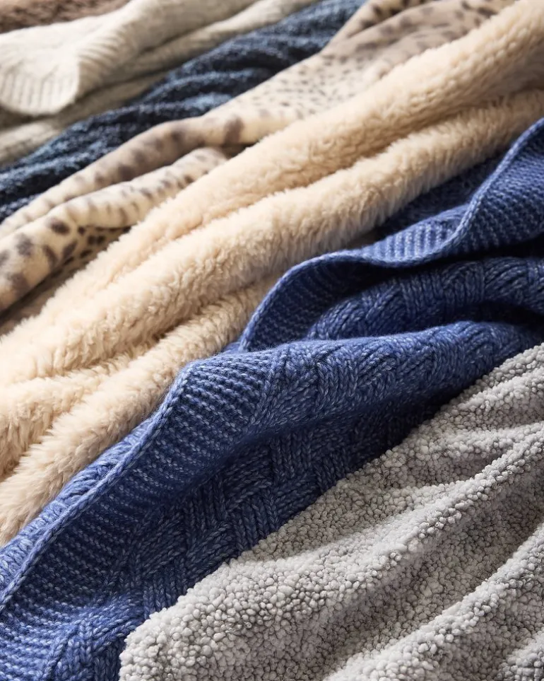 Palm Fronds Grey Faux Teddy Throw